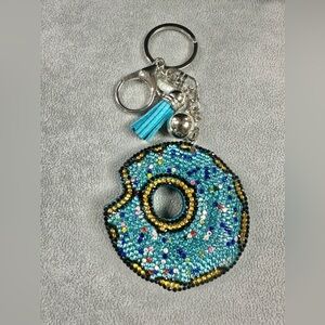 Blue Blingy Rhinestone Donut Tassel Key Ring And Lobster Clip Keychain